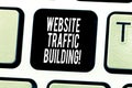 Text sign showing Website Traffic Building. Conceptual photo cookies allow marketers to follow web users Keyboard key