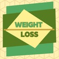 Text sign showing Weight Loss. Conceptual photo the fact of a demonstratings is or an animals is body weight becoming less