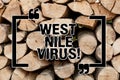 Text sign showing West Nile Virus. Conceptual photo Viral infection cause typically spread by mosquitoes Wooden