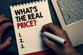 Text sign showing What s is The Real Price question. Conceptual photo Give actual value of property or business Written words and