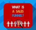 Text sign showing What Is A Sales Funnelquestion. Conceptual photo Explain a marketing advertising method Magnifying