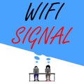 Text sign showing Wifi Signal. Conceptual photo provide wireless highspeed Internet and network connections Man with