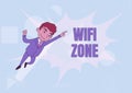 Text sign showing Wifi Zone. Word Written on provide wireless highspeed Internet and network connections Man Drawing In
