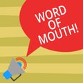 Text sign showing Word Of Mouth. Conceptual photo Oral spreading of information Storytelling Viva Voice Megaphone with Sound