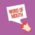 Text sign showing Word Of Mouth. Conceptual photo Oral spreading of information Storytelling Viva Voice