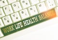 Text sign showing Work Life Health Balance. Conceptual photo Stability and Harmony to prevent burnt out White pc Royalty Free Stock Photo