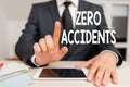 Text sign showing Zero Accidents. Conceptual photo important strategy for preventing workplace accidents.