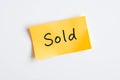 Text Sold on yellow note Royalty Free Stock Photo