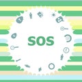 Text Sos. Social concept . Infographics icon set. Icons of maths, graphs, mail and sos on Royalty Free Stock Photo