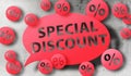 Text SPECIAL DISCOUNT on speech bubble agains concrete wall Royalty Free Stock Photo