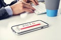 Text 2016 start in a smartphone Royalty Free Stock Photo