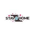 Text stay home protected corona virus hand symbol decor geometric vector Royalty Free Stock Photo