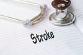 Text Stroke, background and a stethoscope near the text. Medical concept Royalty Free Stock Photo