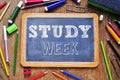 The text study week written in a chalkboard