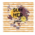 Text Summer sale, discount banners.Juicy pineapplesand citrus w