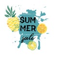 Text Summer sale, discount banners.Juicy pineapplesand citrus w