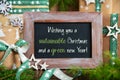 Text Sustainable Christmas, Green New Year, With Green Sustainable Winter Decor