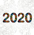 Text 2020 symbol on floral background.