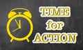 Text TIME FOR ACTION on blackboard with alarm clock icon Royalty Free Stock Photo