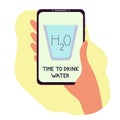 Text time to drink water, mobile app. Healthy and sport lifestyle