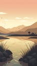 Scenic New Zealand Flat Minimal Vector Marsh And Grass Royalty Free Stock Photo