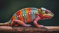 Realistic Photography Of Rainbow Chameleons In Natural Context