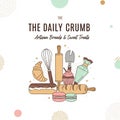 Text at the top reads The Daily Crumb: Artisan Breads & Sweet Treats Royalty Free Stock Photo