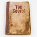 Text Top Secret Written on old dirty book. Top view.