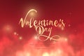 Text Valentine`s Day golden color in the clouds.Low poly wireframe art on red background.Concept for holiday or magic or miracle.