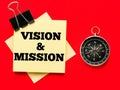Text VISION AND MISSION on paper notes