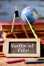 Text vuelta al cole, back to school in spanish Royalty Free Stock Photo