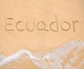 The word Ecuador written in the sand on beach