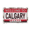 The text Welcome to Calgary, Canada inside, vector illustration rusted grungy metal plate label