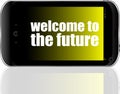 Text Welcome to the future. Business concept . Detailed modern smartphone