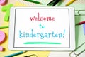 Text welcome to kindergarten in a tablet Royalty Free Stock Photo