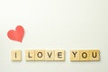 Text wooden blocks spelling the word I LOVE YOU on white background Royalty Free Stock Photo