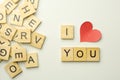 Text wooden blocks spelling the word I LOVE YOU on white background Royalty Free Stock Photo