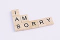 Text wooden blocks spelling the word i am sorry on white background Royalty Free Stock Photo