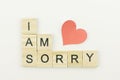 Text wooden blocks spelling the word I am sorry on white background Royalty Free Stock Photo