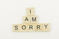 Text wooden blocks spelling the word I am sorry on white background Royalty Free Stock Photo