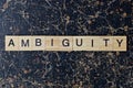 text the word ambiguity from gray wooden small letters Royalty Free Stock Photo