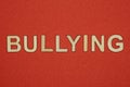 Text the word bullying from gray wooden small letters