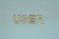 Text the word user from gray wooden small letters