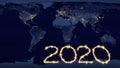 2020 text on world map at night