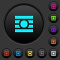 Text wrap around objects dark push buttons with color icons