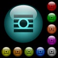 Text wrap around objects icons in color illuminated glass buttons