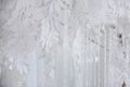 Textile background closeup. White drapery fabric flowers. Wedding texture, lace Royalty Free Stock Photo