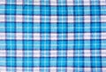 Textile blue box, fabric blue plaid cover. Blue classic checkered pattern. blue checkered fabric closeup , tablecloth texture. Royalty Free Stock Photo