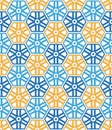 Textile blue and orange color hexagonal pattern