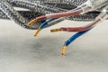 Textile braided electrical cable cord with terminals